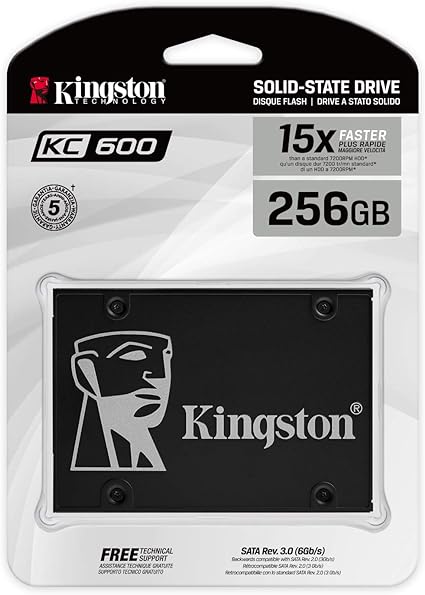 Kingston KC600 SSD SKC600/256G SSD Interne 2.5" SATA Rev 3.0, 3D TLC, Chiffrement XTS-AES 256 bits