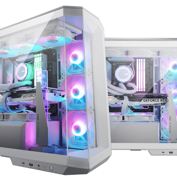 MSI MAG PANO M100R PZ White Boîtier PC Micro-ATX, 4 x Ventilateurs ARGB 120 mm (3 à pâles inversées), hub de contrôle ARGB, Support pour Carte Graphique, filtres à poussière, USB Type-C (20 GB/s)