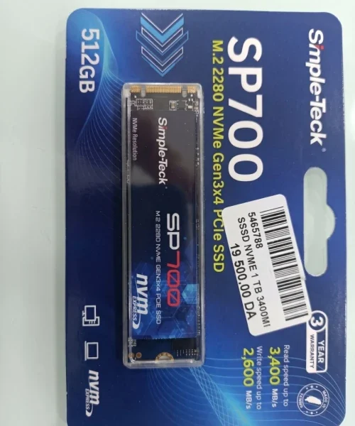 SSD 512GB 3400MB/S NVME M2 SP700 simple teck sp700(En configuration seulement)